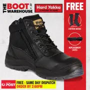 Hard Yakka Y60125 'UTILITY' Work Boots BLACK Steel Cap Safety. Lace-Up. Zip Side