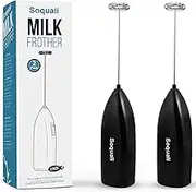 Milk Frother Handheld Battery Operated - Electric Whisk Coffee Frother Battery Stirrer, Hand Held Milk Foamer, Mini Mixer for Bulletproof Coffee, Cappuccino, Latte, Frappe & Matcha Tea (2 Pack)
