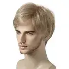 Layered Men Brown Wig Side Part Synthetic Wig Party Short Straight Wig Male