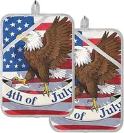 Large Pot Holder Heat Resistant 4th of July Independence Day Brown Bird Potholders with Pocket Hotpads for Cooking Oven Mitts 2 Pack
