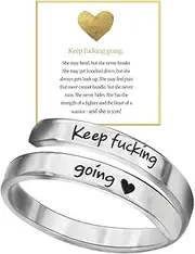 [Angyape] Keep Fuking Going Ring for Women, Open Adjustable Stainless Steel Engraved Heart Spiral Wrap Twist Vintage Encouragement Rings Inspirational Jewelry for Wife Girlfriend