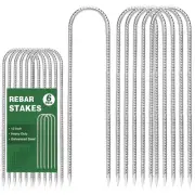 6 Pack 12 Inch Rebar Stakes, U Hook Galvanized Trampoline Stakes High Wind Gr...