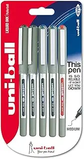 uni-ball 153486335 UB-157 Eye Fine Rollerball Pens, Black/Blue/Red Uni Super Ink, .7mm Nib, Pack of 5