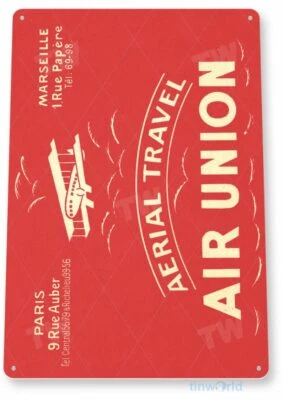 AIR UNION 12x18 lTIN SIGN AVIATION AIRPLANE AIRCRAFT RETRO AERIAL TRAVEL