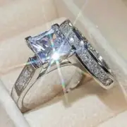 3.40 Ct Princess Cut Lab-Created Diamond Wedding Band Bridal Ring Set 925 Silver