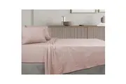 Algodon Double Bed Fitted Flat Sheet Pillowcase Bedding Set 300TC Cotton Blush