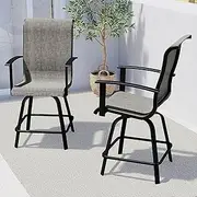 Grand patio Counter Height Outdoor Swivel Bar Stools Set of 2, Patio Bar Chairs with Arms Backs for Porch Balcony, Poolside, Deck (Coffee, 2PC)