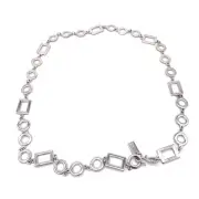 Women's Circle Rectangle Geometric Chain Belt Silver Tone 37 in Going Out Preppy