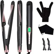 Hair Straightener and Curler 2 in 1, Negative Ions Hair Curler and Straightener for Hair Curl, Straighten or Wave, Instant Heating, LCD Display, Temperature Adjustable and Auto Shut Off. (Black)