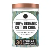 L. Organic Cotton Regular Absorbency Compact Tampons, BPA-Free Applicators 30 Ct