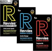 Revvies Energy Strips | Starter Pack | 15 strips | 40mg + 100mg Caffeine Strip | 1-2 strip = coffee/energy drink | Less than 1 Calories | Vegan | 3 x 5PK