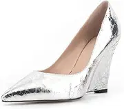 [UP2STEP] Women Shiny Patent Vegan Leather Wedge Shoes Pointed Slide Dress High Heel Shoes for Party