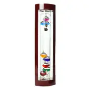 Glass Galileo Thermometer, A Design with Multi-Colored Spheres in a Cherry Finished Wood Frame 10*-yezi