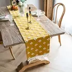 Farmhouse Table Decor Polyester Blend Runner Boho Burlap Yellow Durable