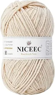 [NICEEC] 1 Skein Soft Wool-Acrylic Yarn for Knitting Worsted Weight Yarn Quality Yarn for DIY Craft Wool Blend Yarn for Crochet Blanket Yarn(3.53oz,153yds)-Beige