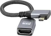 RIIEYOCA 4K Micro HDMI to HDMI Adapter Cable,Right Angle Micro HDMI Male to HDMI Female Aluminum Short Nylon Braided Cord Cable,Support 4K UHD, for Laptop,Projector,TV,Monitor,Camcorder(Cable:20cm)