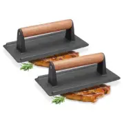 NNEAGS 2X Cast Iron Bacon Meat Steak Press Grill BBQ with Wood Handle Weight Pla