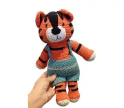 Crochet Amigurumi Tiger Stuff Toy With Blue Short 100% Handknitted Cotton Gift