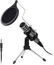 zolyet Multifunctional Condenser Microphone Microphone Kit 3.5mm Mobile Phone Computer Karaoke Voice Microphone with Tripod Black