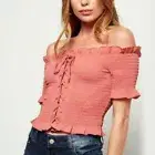 Off The Shoulder Crop Top Womens Size Small Ruffle Mauve