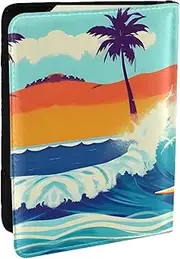 [JEJEA] Hawaiian Surfer on Wavy Print Travel Organizer Credit Cards Case Passport BookPassport Holder Cover Wallet forTraveling,, Black, One Size