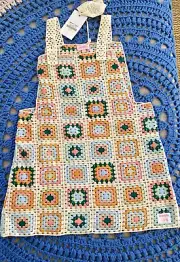 Ghanda Girls size Large Lightweight Crochet Pinny Square Dress Multicoloured