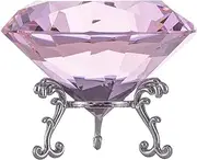 QIANCHANG 80mm Crystal Diamond Paperweight with Stand, Large Faceted Glass Gems Jewels for Home Party Decoration(Pink)