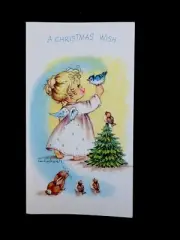 1 VTG Unused Eve Rockwell Xmas Greeting Card Cute Angel With Chirping Blue Bird