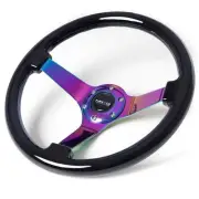 NRG Steering Wheel Classic Black Wood Grain 350mm Neochrome Spoke 3" Deep Dish (for: Volkswagen)