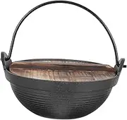 BRIGHTFUFU 1pc Cast Single Serve Hot Pot with Cedar Lid Portable Multifunctional Camping Cooking Pot for Induction Cookers for Home and Outdoor Use