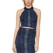 BCBGMAXAZRIA Womens Navy Snake Print Halter Top Crop Sweater XXS BHFO 1006