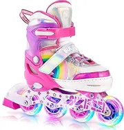Sulifeel Girls Fly-Woven Upper Pink Blue Adjustable Inline Roller Skates with Light up Wheels, Fun Roller Blading for Kids Boys Ladies Youth