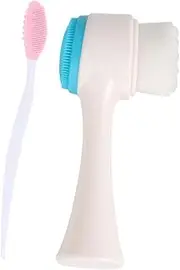 FOMIYES 2pcs Double Sided Silicone Face and Nose Cleansing Brush Set for Gentle Facial Cleaning Portable Design Blue and Pink for Home and Travel Use