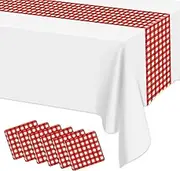 Hegbolke 6 Pack Red Gingham Table Runner, Red and White Checkered Tablecloths 14 x 108 Inches Rectangular Waterproof Picnic Table Runner for Birthday Party Holiday Outdoor Supplies