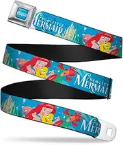 [Buckle-Down] Seatbelt Belt - THE LITTLE MERMAID/Castle Ariel, Flounder & Sebastian Pose - 1.0" Wide - 20-36 Inches in Length
