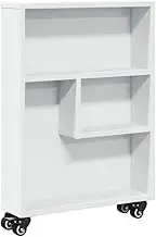 Narrow Storage Trolley for Small Spaces | White Engineered Wood Bookcase | 48x13x68 cm Standing Shelf | Space-Saving Design for Home & Office