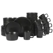 Bowery 32 Piece Matte Black Stoneware Dinnerware Plates, Bowls, and Mugs Set ...