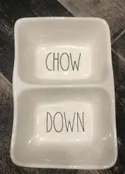 Rae Dunn CHOW DOWN Divided Snack Food Dish Brand New By Magenta