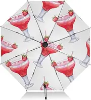 [RPLIFE] Windproof Travel Umbrella, Folding Umbrella, Auto Open Close, Backpack Purse Portable, Ideal for Women, Strawberry Cocktails