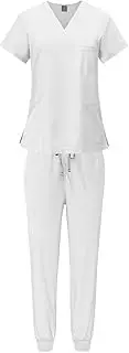 [Oshhni] Women Scrubs Sets, Nurse Costume Work Clothing, Nurse Uniforms Top Jogger Pants, Nursing Uniforms for Esthetician Massaging