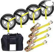 Vomeko 10 Feet Tire Tie Down Straps with D Ring Car Rear Wheel Binding Straps,for Hauling UTV, SU v, Any Cars