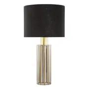 [Florabelle Living] Smoke Glass & Brass Lamp W/ Blk Linen Shade