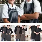 Catering Fabric Halter Neck Clean Pinafore Bibs Chef Apron Stripes Pinafore