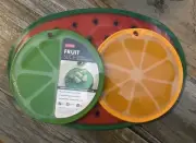 Dexas Fruit Slice 3 Piece Cutting/Serving Board Set Watermelon Orange Lime NEW