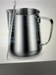 Milk Frothing Pitcher 12Oz Stainless Steel w Decorating Pen by Adorever