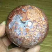 384g natural red cherry blossom agate Geode Sphere Crystal Ball Healing 60
