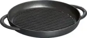 staub "Pure Grill Round Black 26cm" Grill Pan, Both Hands, Cast Metal, Enamel, I
