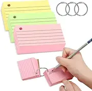 Yolistar 300 Sheets Index Cards A8, Index Cards with Ring Writeable on Both Sides, Flashcards Colourful, Index Cards Lined Flashcards with 3 Binder Rings for English Vocabulary, Formulas and Notes
