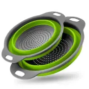 Collapsible Silicone Colander- Large And Small Silicone Kitchen Strainer (Green)