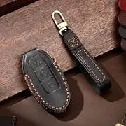 ontto Car Key Cover Case fit for Nissan Leaf Juke Versa Note Pathfinder R52 Patrol Y62 Leather Smart Key Fob Cover Keyring Accessories Remote Key Shell Keychain Key Holder 3 Buttons Black